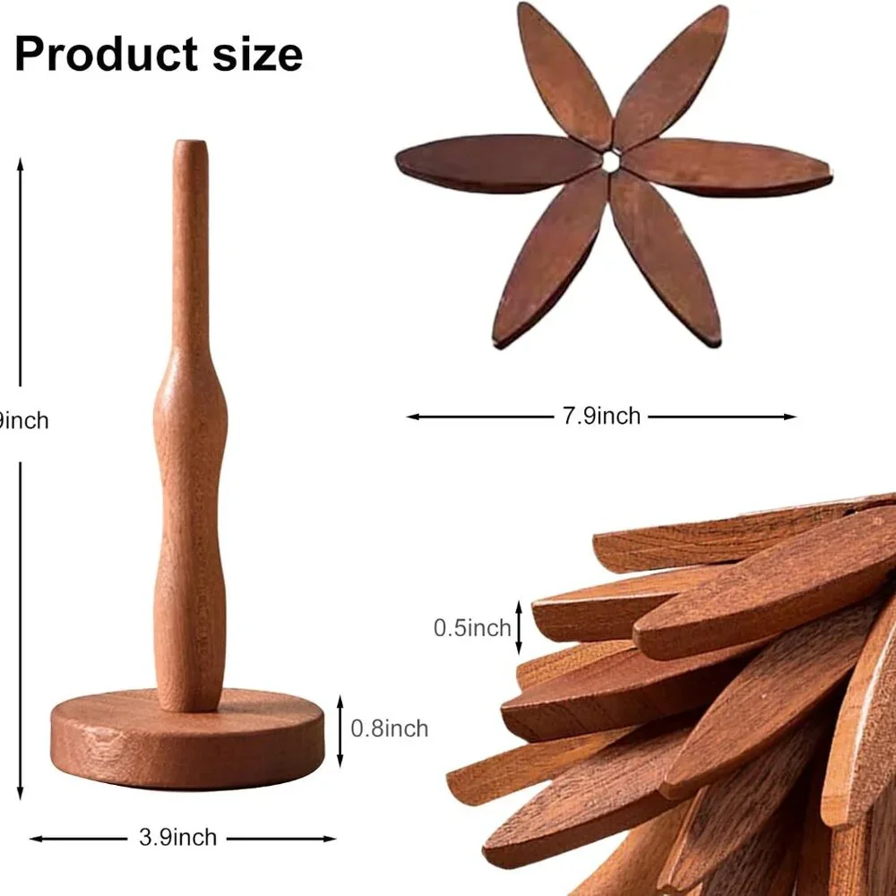 Wooden Trivets for Hot Dishes-Tree Shape Trivet Set, 4 Walnut Wood + 1 Stand sto